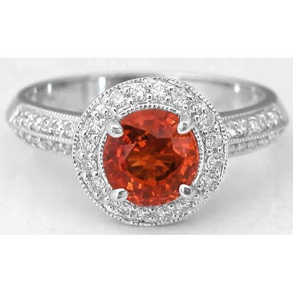 Bague Diamant Saphir Rouge Taille Ronde Bijoux Or Blanc 1.5 Carats - HarryChadEnt.FR