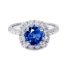 Bague Diamant Saphir Sri Lanka Taille Ronde Or 14K 1.50 Carats