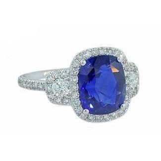 Bague Diamant Saphir Sri Lankais Taille Coussin Or Blanc 14K 5 Ct - HarryChadEnt.FR