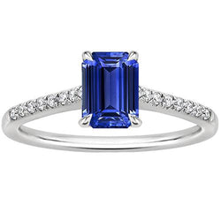 Bague Diamant Sertie Émeraude Saphir Ceylan Or Blanc 3.50 Carats