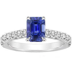 Bague Diamant Sertissage Pavé Émeraude Saphir De Ceylan 4.25 Carats