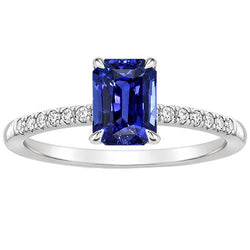 Bague Diamant Solitaire Accents Saphir Bleu Radiant 4 Carats