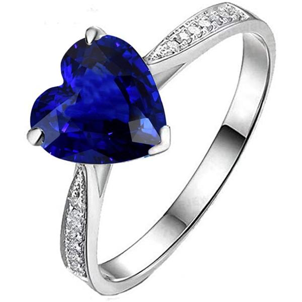 Bague Diamant Solitaire Avec Accents Coeur Ceylan Saphir 3.50 Carats - HarryChadEnt.FR