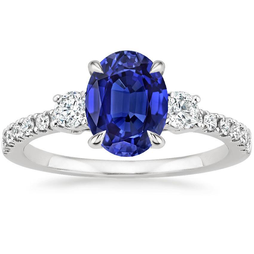 Bague Diamant Solitaire Avec Accents Saphir Bleu 4.50 Carats - HarryChadEnt.FR