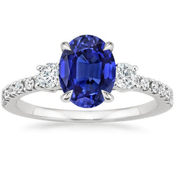 Bague Diamant Solitaire Avec Accents Saphir Bleu 4.50 Carats