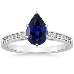 Bague Diamant Solitaire Poire Saphir Ceylan Avec Accents 7.25 Carats