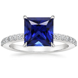 Bague Diamant Sri Lanka Saphir 5.50 Carats Taille Princesse avec Accents