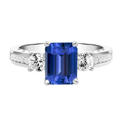 Bague Diamant Style 3 Pierres Emerald Ceylan Saphir Bijoux 3 Carats