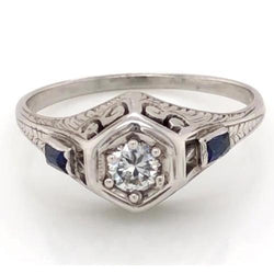 Bague Diamant Style Antique 1.50 Carats Saphir Bleu Ceylan