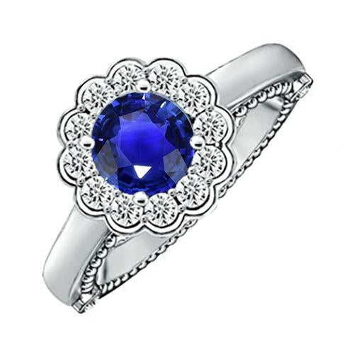 Bague Diamant Style Antique Halo Style Fleur Saphir Bleu 2.50 Carats - HarryChadEnt.FR