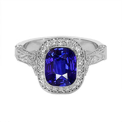 Bague Diamant Style Antique Lunette Sertie Coussin Ceylan Saphir 8 Carats