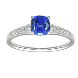 Bague Diamant Style Vintage Coussin Ceylan Saphir Bijoux 2.50 Carats