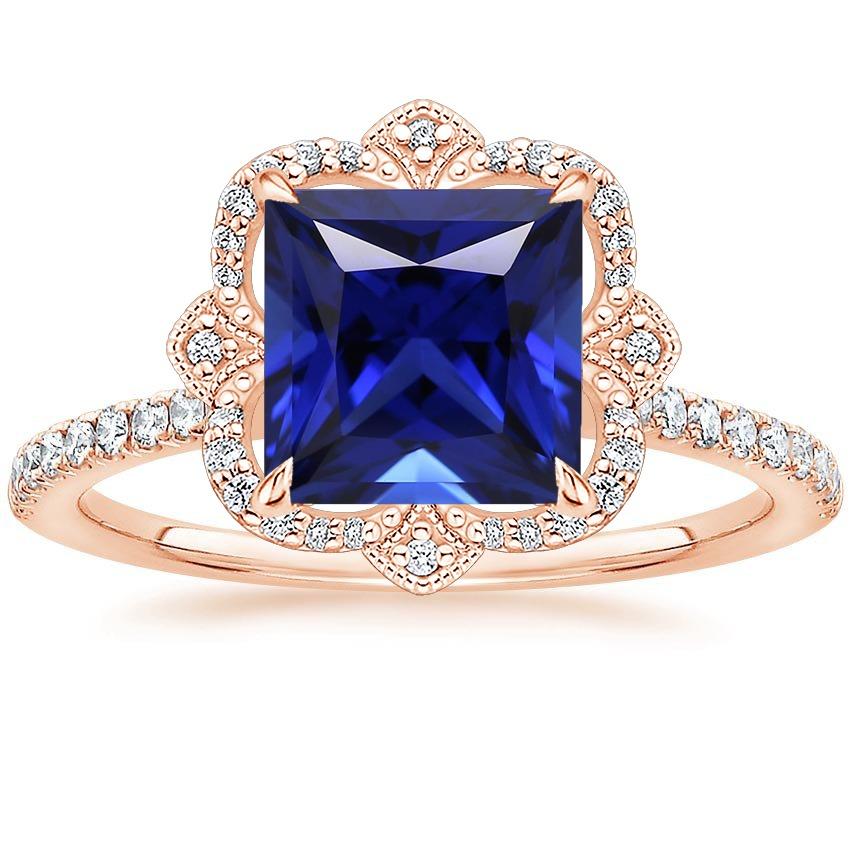 Bague Diamant Style Vintage Princesse Saphir Bleu Avec Accents 6 Carats - HarryChadEnt.FR