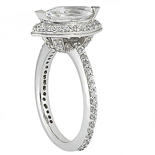 Bague Diamant Taille Marquise 3.50 Carats Avec Accents Or Blanc 14K - HarryChadEnt.FR