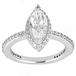 Bague Diamant Taille Marquise 3.50 Carats Avec Accents Or Blanc 14K