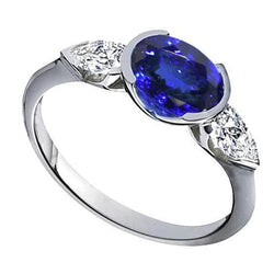 Bague Diamant Tanzanite Ovale 3 Ct 3 Pierres Or Blanc 14K