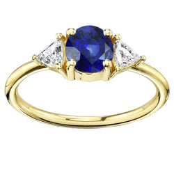 Bague Diamant Trilliant 3 Pierres Or Jaune 2 Carats Saphir Ceylan