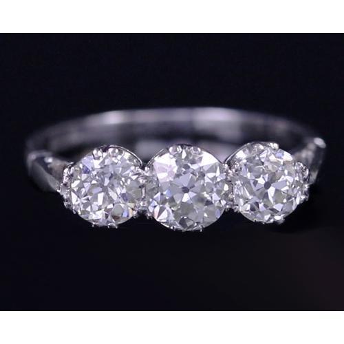 Bague Diamant Trois Pierres 1.50 Carats Ancien Bijoux Taille Miner Neuf - HarryChadEnt.FR