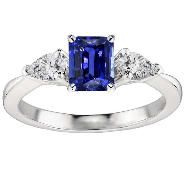 Bague Diamant Trois Pierres Forme Radiante Saphir Bleu Profond 2.50 Carats - HarryChadEnt.FR