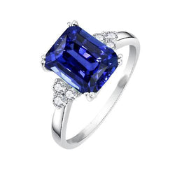 Bague Diamant émeraude Saphir Bleu Profond 3 Carats Or 14K