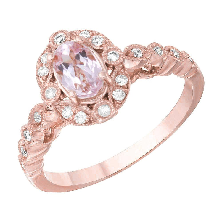 Bague Diamants Kunzite Rose Et Lunette 13.30 Carats Or Rose 14K - HarryChadEnt.FR