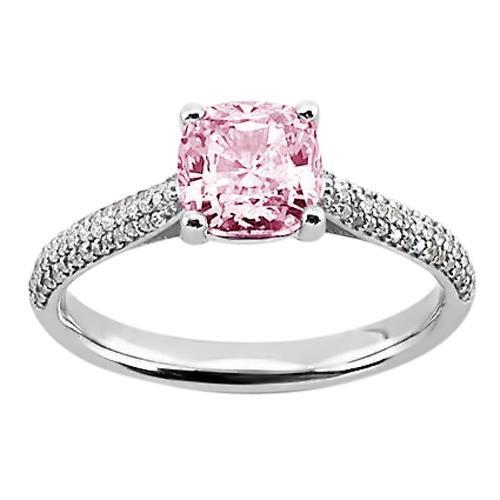 Bague Diamants Ronds Coussin Saphir Rose 2.01 Ct Or Blanc Pierres Précieuses - HarryChadEnt.FR