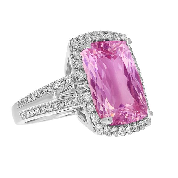 Bague Diamants Ronds Kunzite Taille Coussin 19.40 Carats Or Blanc - HarryChadEnt.FR