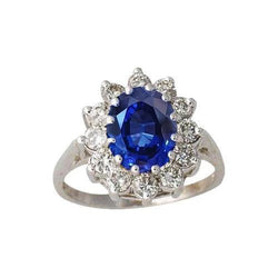 Bague Diamants Saphir Bleu Sri Lanka 6 Carats Or Blanc 14K