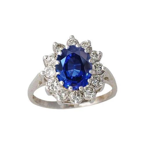 Bague Diamants Saphir Bleu Sri Lanka 6 Carats Or Blanc 14K - HarryChadEnt.FR
