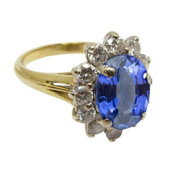 Bague Diamants Saphir Bleu Sri Lanka Taille Ronde 3 Ct