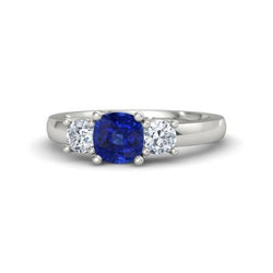Bague Diamants Saphir Ceylan 2.25 Ct Or Blanc 14K Nouveau