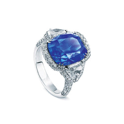 Bague Diamants Saphir Sri Lanka 5 Carats Or Blanc 14K