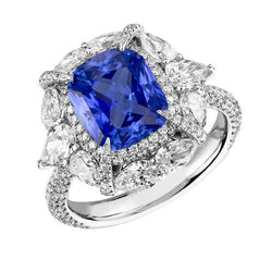 Bague Double Halo Coussin Saphir Poire Pavé Diamant Rond 4 Carats