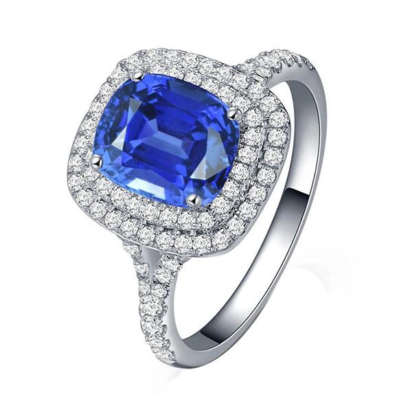 Bague Double Halo Ovale Ceylan Saphir 4 Carats Diamant Split Tige - HarryChadEnt.FR