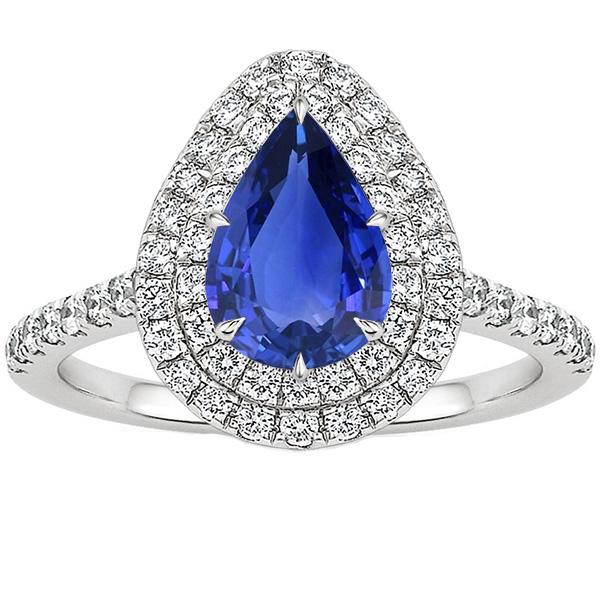 Bague Double Halo Taille Poire Saphir Ceylan & Diamants 4.50 Carats - HarryChadEnt.FR