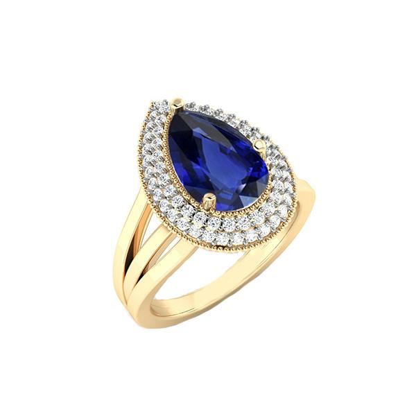 Bague Double Halo Triple Tige Saphir Ceylan & Diamants 4 Carats - HarryChadEnt.FR