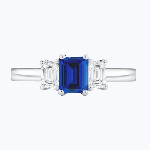 Bague Emeraude 3 Pierres 2 Carats Saphir Bleu & Diamant Bijoux Or 14K - HarryChadEnt.FR