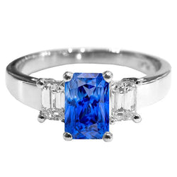 Bague Emeraude 3 Pierres Diamant Pierres Précieuses 3 Carats Saphir Bleu Clair