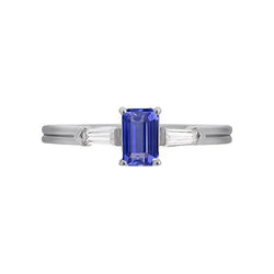 Bague Émeraude 3 Pierres Saphir Bleu Avec Diamants Baguette 2.25 Carats