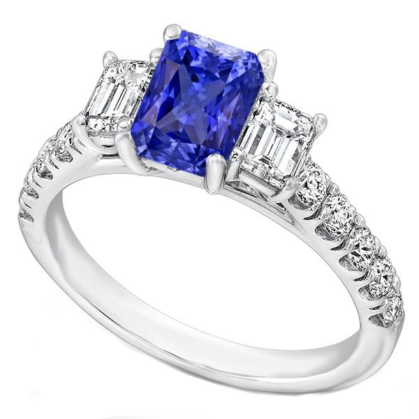 Bague Émeraude Diamant Radiant Saphir Ceylan Avec Accents 3 Carats - HarryChadEnt.FR