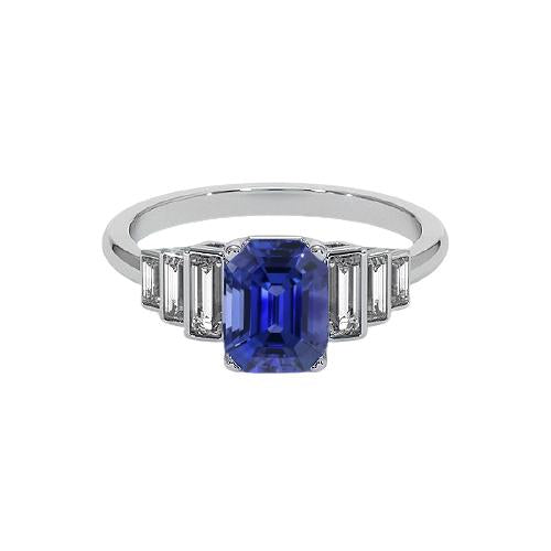 Bague Emeraude Gemme Saphir Ceylan & Diamants Baguette 2.50 Carats - HarryChadEnt.FR