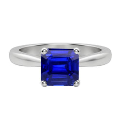 Bague Émeraude Solitaire 2 Carats Pierres Précieuses Ceylan Saphir Or Blanc