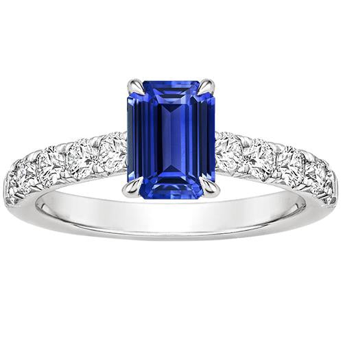Bague Emeraude Solitaire Accents Saphir Bleu & Diamant 4.25 Carats - HarryChadEnt.FR