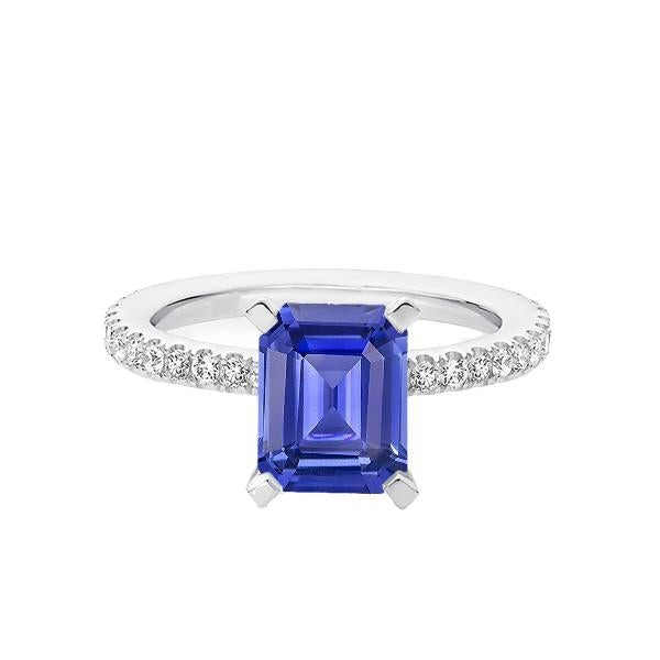 Bague Émeraude Solitaire Saphir Bleu Avec Accents Or 3 Carats - HarryChadEnt.FR