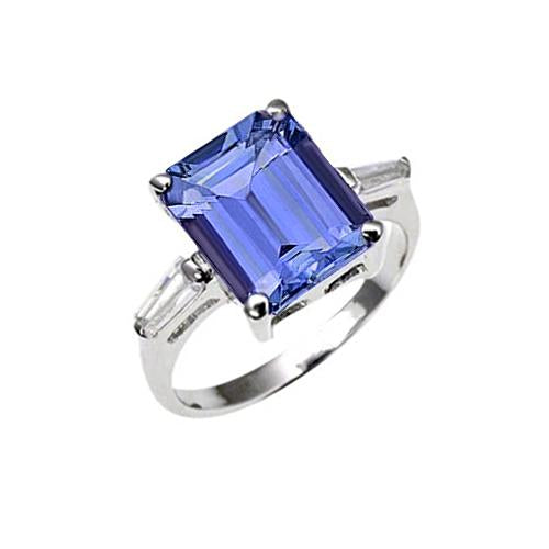 Bague Emeraude Tanzanite & Diamant Baguette 12.12 Carats Or Blanc 14K - HarryChadEnt.FR
