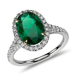 Bague Émeraude Verte Ovale 10 Carats Et Diamant Rond Joaillerie Fine