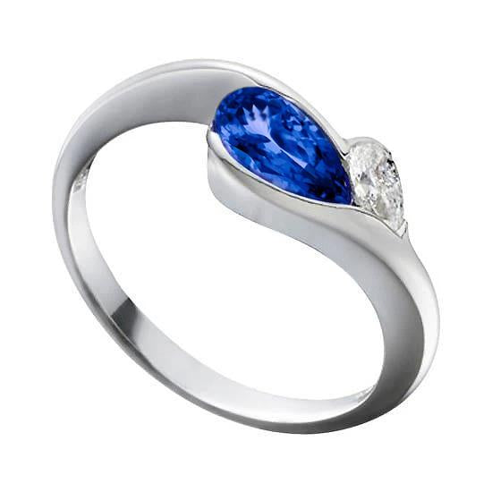 Bague En Or 2.01 Carats Style Antique Tanzanite Poire Diamant - HarryChadEnt.FR