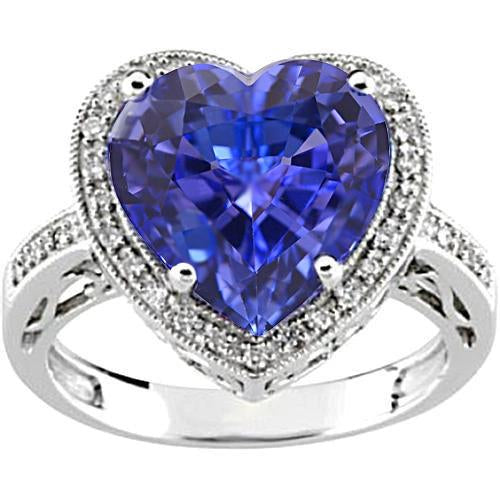Bague En Or Blanc 14K Coeur Tanzanite Et Diamants 7.76 Ct Bijoux - HarryChadEnt.FR