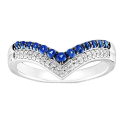 Bague En Or Femme Rehausseur Diamant Rond & Pierres Saphir Bleu 2 Carats