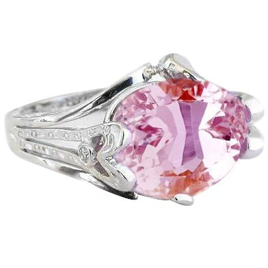 Bague Fantaisie 16.10 Carats Kunzite Et Diamants Or Blanc 14K - HarryChadEnt.FR